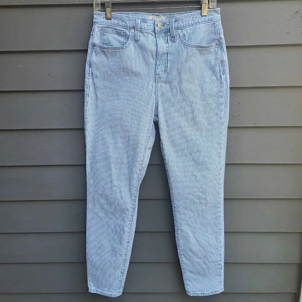 Madewell Blue White Stripe 10 inch High Rise Skinny Crop Jeans size 28